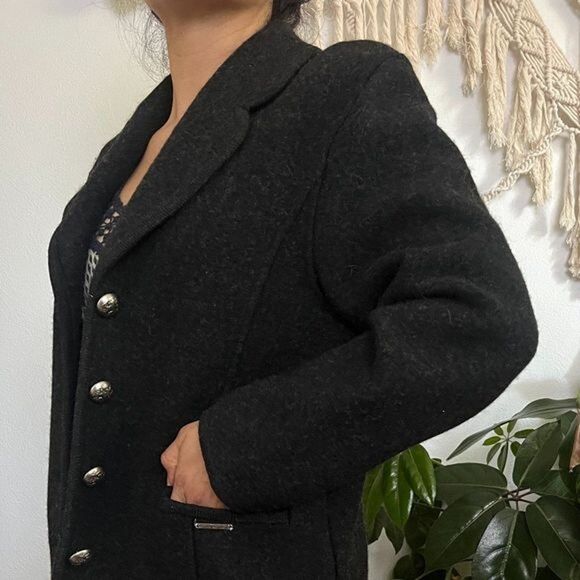 vtg wool geiger Austria sweater cardigan dark grey gray jacket 38 silver buttons - Picture 6 of 10